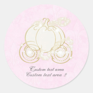 Adesivo Redondo Favor Carruagem da Princesa Rosa e Dourada da Cind