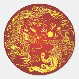Adesivo Redondo Favor chinês do casamento de Phoenix do dragão