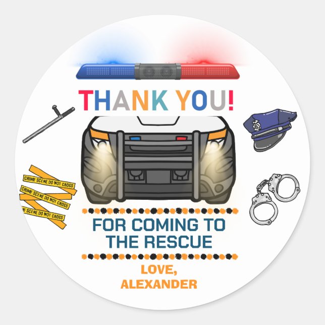 Adesivo Redondo Favor da Festa de aniversário da Polícia (Frente)