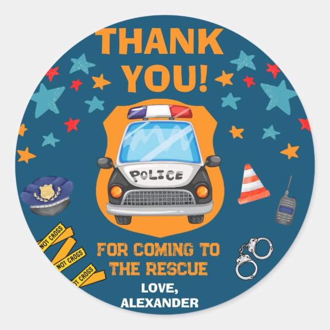 Adesivo Redondo Favor da Festa de aniversário da Polícia (Frente)