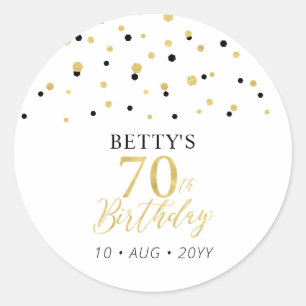 Adesivo Redondo Favor da Festa de aniversário de Confetti Dourada