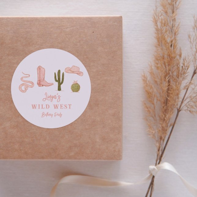 Adesivo Redondo Favor da Festa de aniversário Oeste Selvagem de Co (Criador carregado)