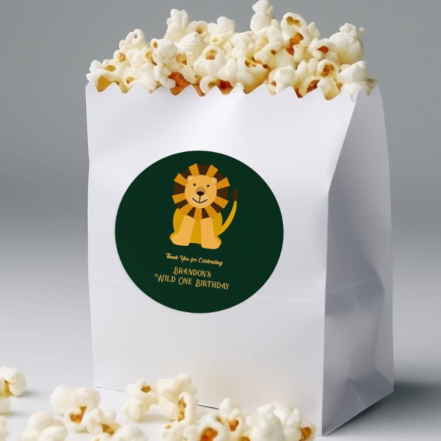 Adesivo Redondo Favor da Selva de Um Leão Selvagem de Festa de ani (Criador carregado)