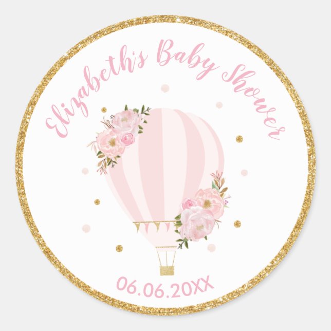 Adesivo Redondo Favor de Agradecimento Balão de Ar Rosa (Frente)