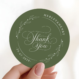 Adesivo Redondo Favor de Agradecimento de Casamento Boho Verde Oli