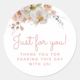 Adesivo Redondo Favor de Agradecimento de Floral Rosa em Aquarela