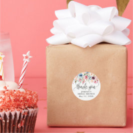 Adesivo Redondo Favor de Agradecimento de Flores em Aquarela