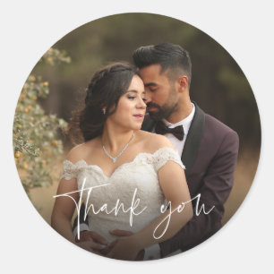 Adesivo Redondo Favor de Agradecimento de Foto de Casamento com Ró