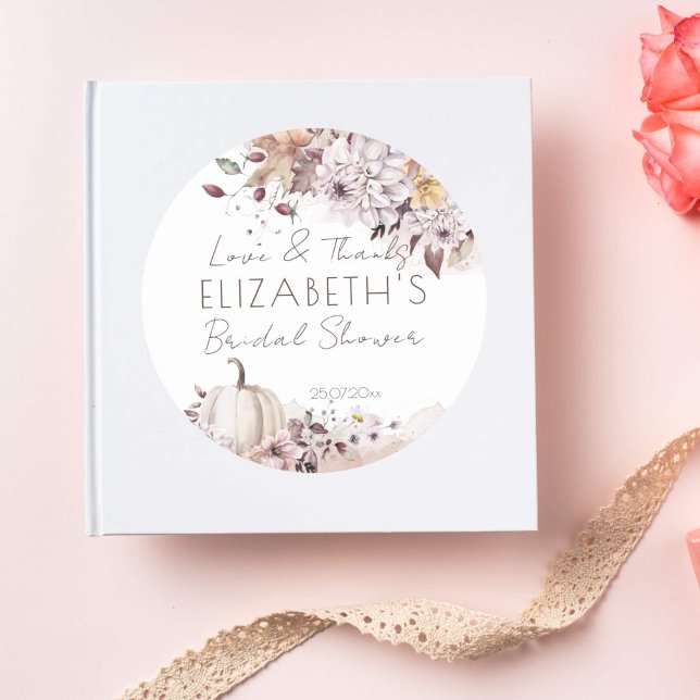 Adesivo Redondo Favor de agradecimento para chá de panela de outon (Fall bridal shower favor gift stickers pumpkin autumn foliage thank you stickers)