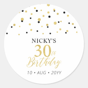 Adesivo Redondo Favor de Aniversário de 30 anos Gold & Black Obrig