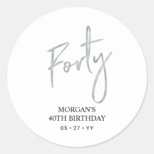 Adesivo Redondo Favor de Aniversário de 40 anos Prata Obrigado