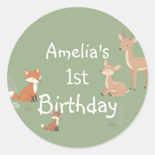 Adesivo Redondo Favor de Aniversário de Animal da Floresta