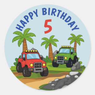 Adesivo Redondo Favor de Aniversário de Caminhão Monstro Off-Road
