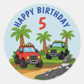Adesivo Redondo Favor de Aniversário de Caminhão Monstro Off-Road