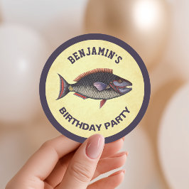 Adesivo Redondo Favor de Aniversário de Pesca Rústica Vintage