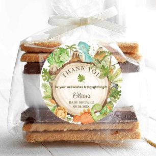 Adesivo Redondo Favor de Aniversário do Chá de fraldas Dinossaur