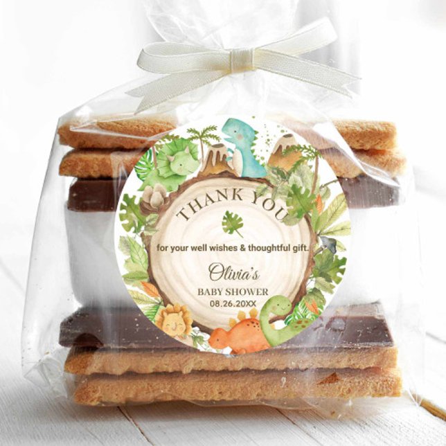 Adesivo Redondo Favor de Aniversário do Chá de fraldas Dinossauro  (Criador carregado)