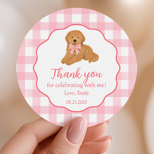 Adesivo Redondo Favor de Aniversário do Golden Doodle Agradeciment