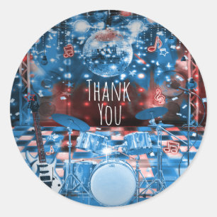 Adesivo Redondo Favor de Aniversário Musical Dança Festa ROCK STAR