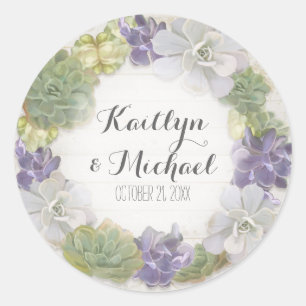 Adesivo Redondo Favor de Bag Stickers Succulent Wooden Western