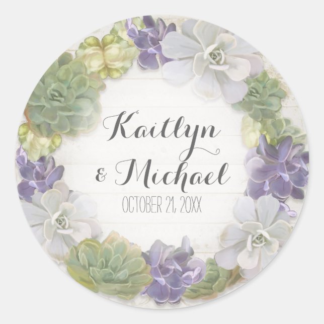 Adesivo Redondo Favor de Bag Stickers Succulent Wooden Western (Frente)