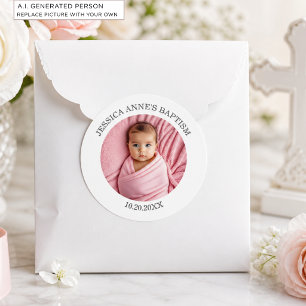 Adesivo Redondo Favor de Batismo de Menina com Foto Especial
