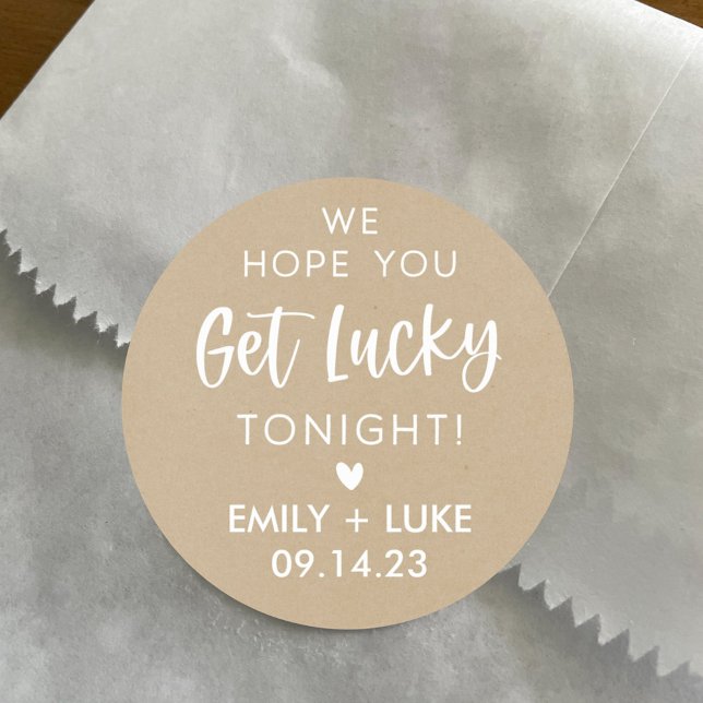 Adesivo Redondo Favor de Bilhete de Loteria de Casamento Kraft Per (Criador carregado)