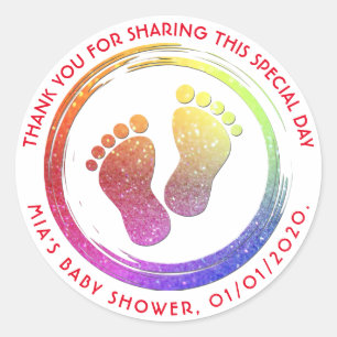 Adesivo Redondo Favor de brilho do chá de fraldas da pegada do