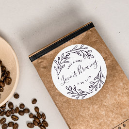 Adesivo Redondo Favor de Café de Casamento Botanical Love is Brewi