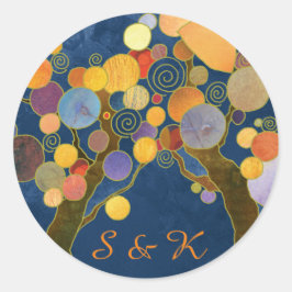 Adesivo Redondo Favor de Casamento Azul de Árvores Únicas