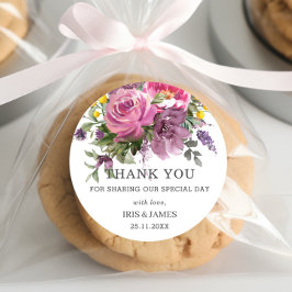 Adesivo Redondo Favor de casamento Boho floral amarelo roxo Magent