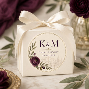 Adesivo Redondo Favor de casamento botânico Elegant Plum & Olive