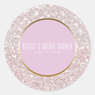 Adesivo Redondo Favor de Casamento Brilho Dourado Rosa Branco Glam