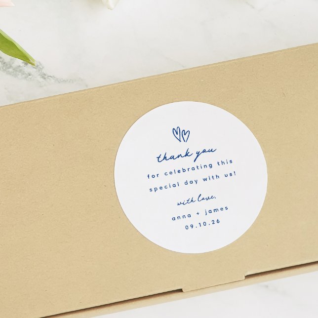 Adesivo Redondo Favor de Casamento Cardíaco de Portão Azul Whimsic (Criador carregado)