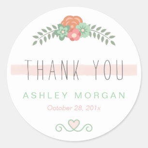 Adesivo Redondo Favor de Casamento Chic Floral Cor-de-Rosa Esbranq