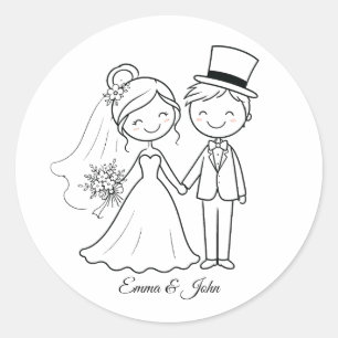 Adesivo Redondo Favor de casamento com desenho animado fofo