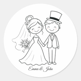 Adesivo Redondo Favor de casamento com desenho animado fofo