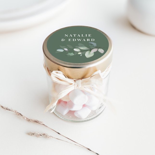 Adesivo Redondo Favor de casamento da folhagem de água (Criador carregado)