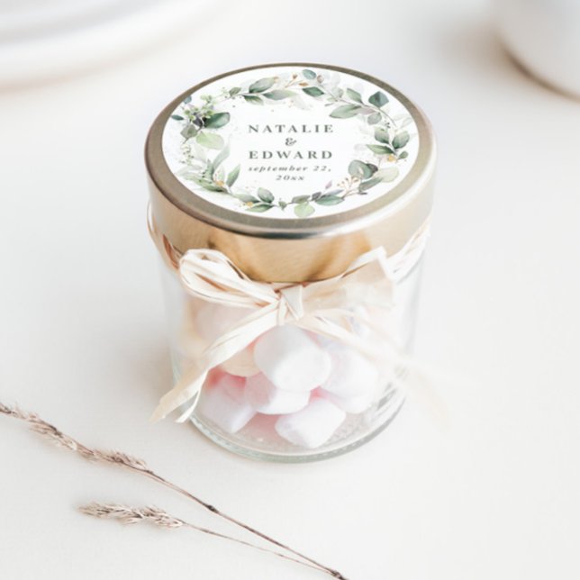 Adesivo Redondo Favor de casamento da folhagem de água (Criador carregado)