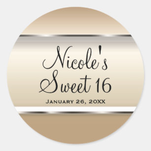 Adesivo Redondo Favor de casamento de aniversário Glamour Ouro & P