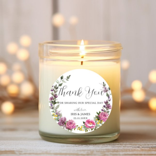 Adesivo Redondo Favor de Casamento de Boho Amarelo-Roxo-Magenta (Criador carregado)