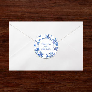 Adesivo Redondo Favor de Casamento de Chinoiserie Azul Elegante