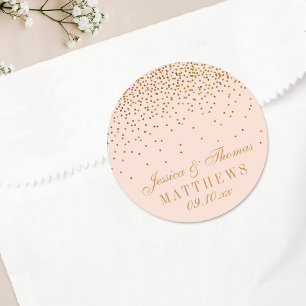 Adesivo Redondo Favor de Casamento de Confetti Dourado e Rosa Esbr