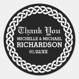 Adesivo Redondo Favor de Casamento de Ferida Celta Brincada Negra