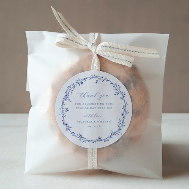 Adesivo Redondo Favor de Casamento de Ferro Botânico Azul Francês (Criador carregado)