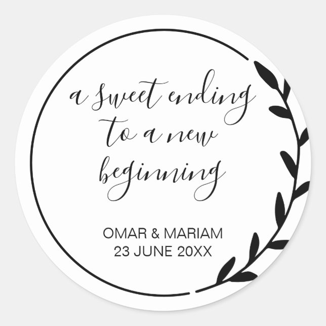 Adesivo Redondo Favor de Casamento de Ferro Branco e Preto Final D (Frente)