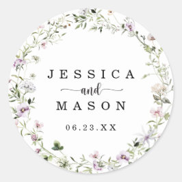 Adesivo Redondo Favor De Casamento De Flor Selvagem Com Delicado W