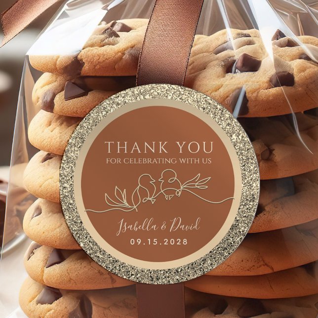 Adesivo Redondo Favor de Casamento de Ouro e Terracota (Criador carregado)