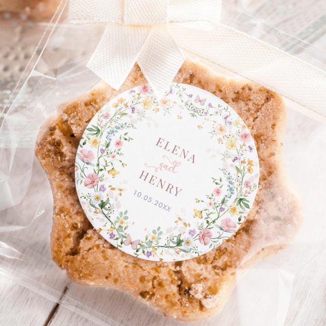 Adesivo Redondo Favor de Casamento de Pastel Wildflower para Paste (Criador carregado)
