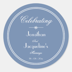 Adesivo Redondo Favor de Casamento de Script Chic Azul Simples Dus